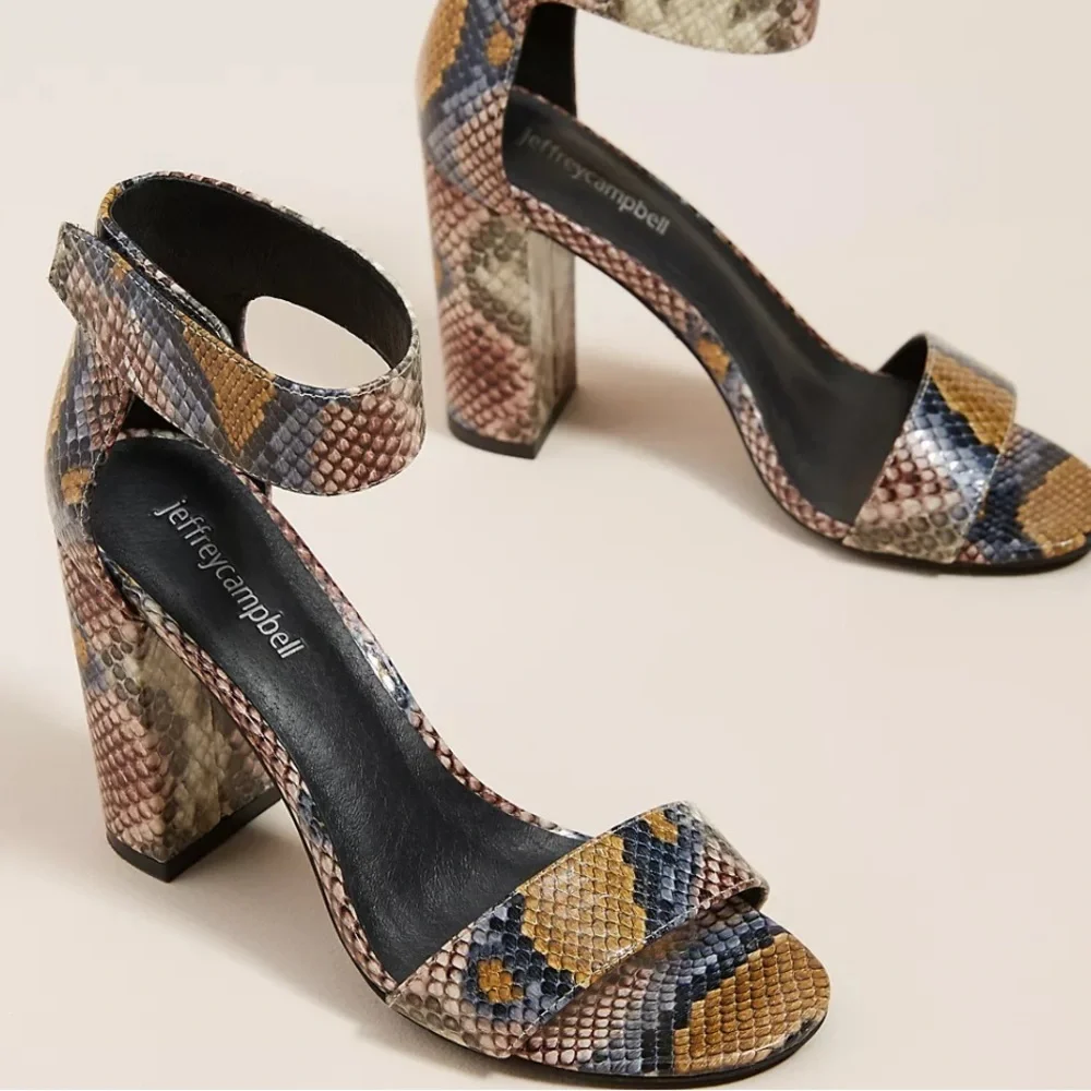 Jeffrey Campbell Lindsay Snake Print Heeled Sandal Size 8.5